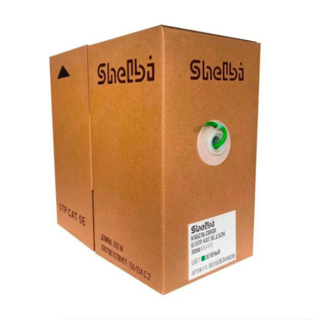 Shelbi SLC-UL5E04-6018 Кабель связи витая пара U/UTP, кат.5E 4х2х24AWG solid, LSZH, 305м, зелёный
