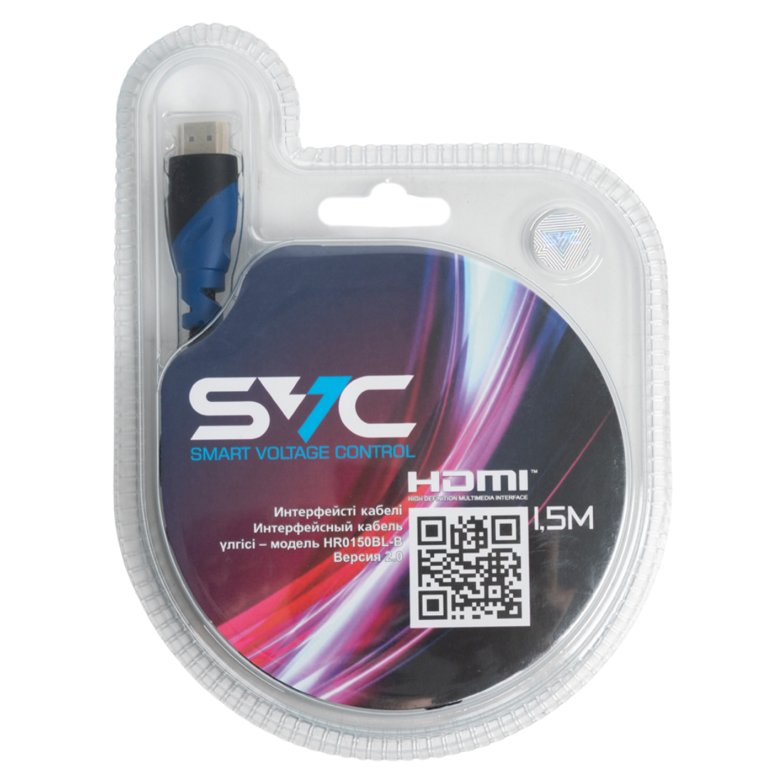Интерфейсный кабель HDMI-HDMI SVC HR0150BL-B, 30В, Синий, Блистер, 1.5 м