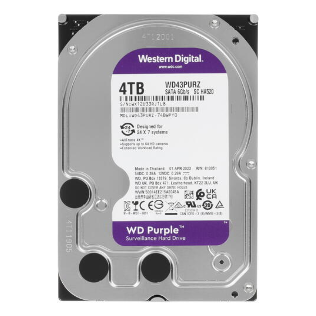 Жесткий диск для видеонаблюдения HDD 4Tb Western Digital Purple SATA 6Gb/s 256Mb 3,5" WD43PURZ